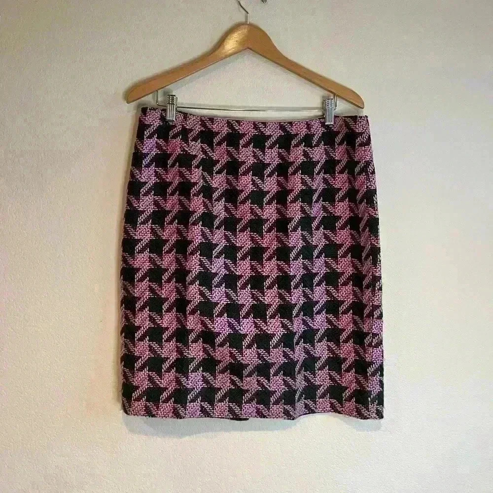INC Houndstooth Pencil Skirt‎ career office pink 14